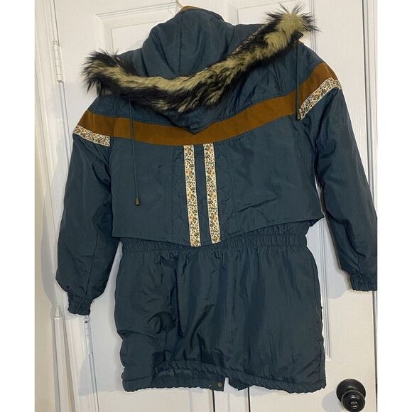 Vintage Julia Michaels Ski Jacket Winter Coat Hood Fur Trim Floral Y2K 90s - Picture 2 of 16